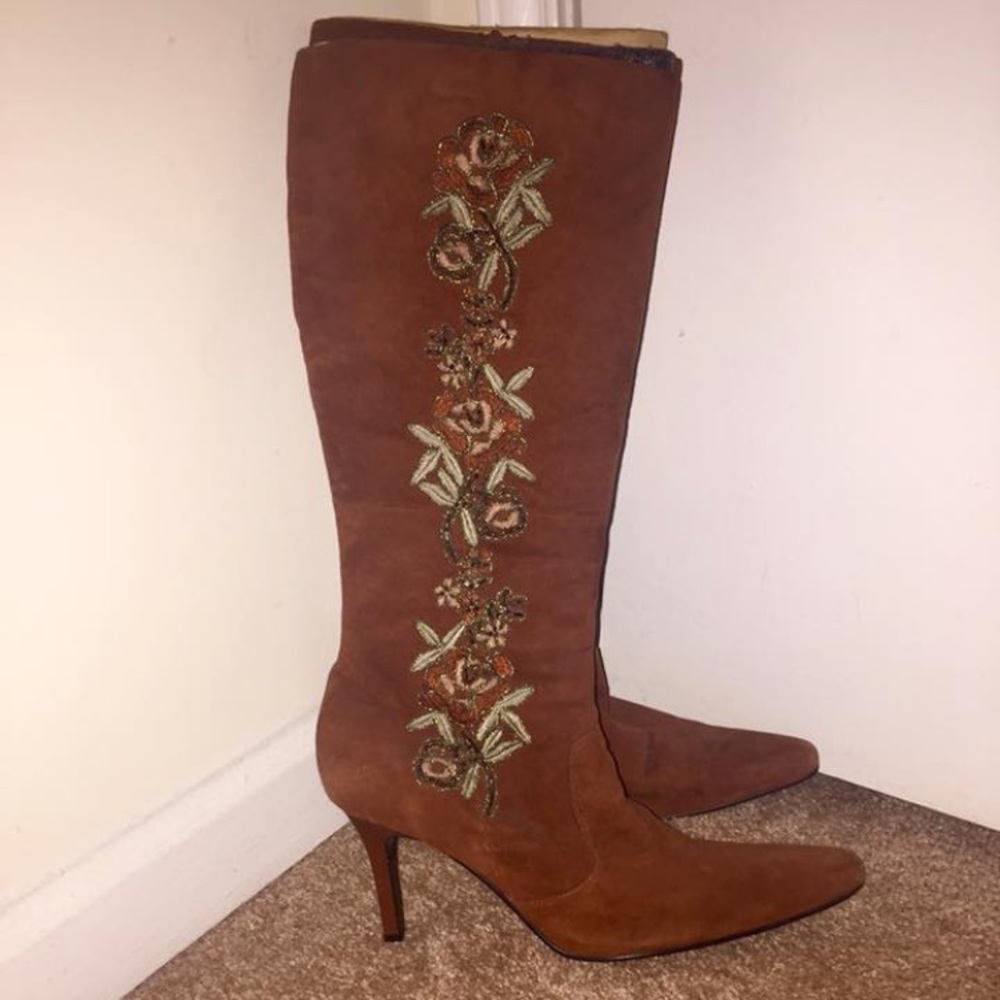 Carlos Santana Embroidered and Beaded Suede Boots